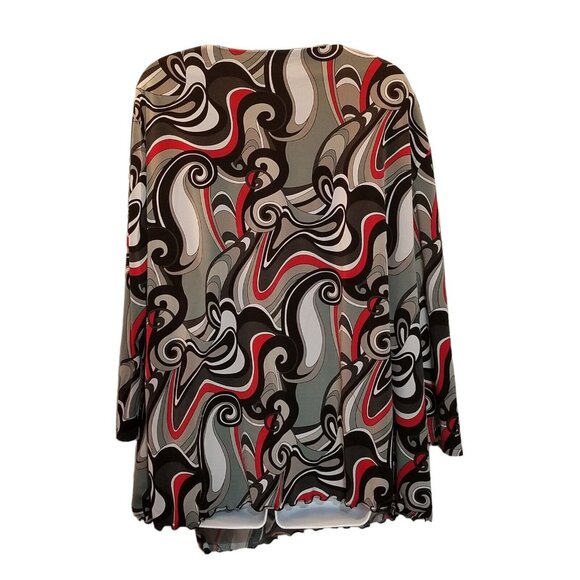 Cato Women's Plus 22W Top Faux Wrap Empire Waist 3/4 Sleeve Black Red Asymmetric - Picture 4 of 10